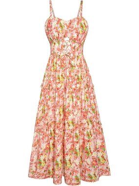 Women's Yellow White Boho Floral Maxi Sundress Summer Beach Flowy Dress